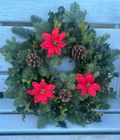 Red Poinsettia Graveside Wreath