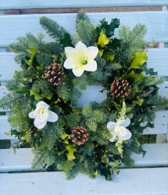 White Poinsettia Graveside Wreath
